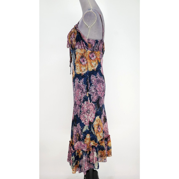 BCBG Max Azria Dress Womens 10 Pink Blue Silk Chiffon Lined Ruched Y2K Vintage - Picture 12 of 14